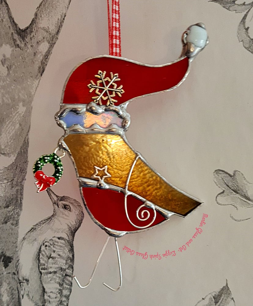 Image of Gold Robin in Christmas Hat