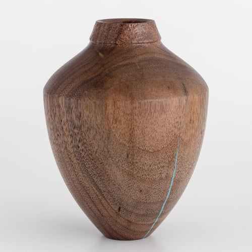 Image of Walnut Hollow Form with Turquoise Inlay