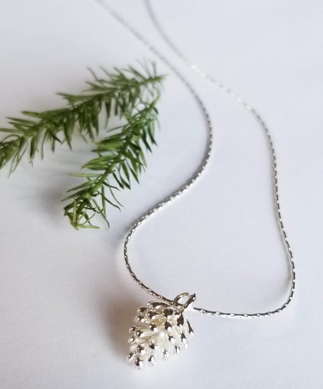 Simple Silver Pine Cone Necklace