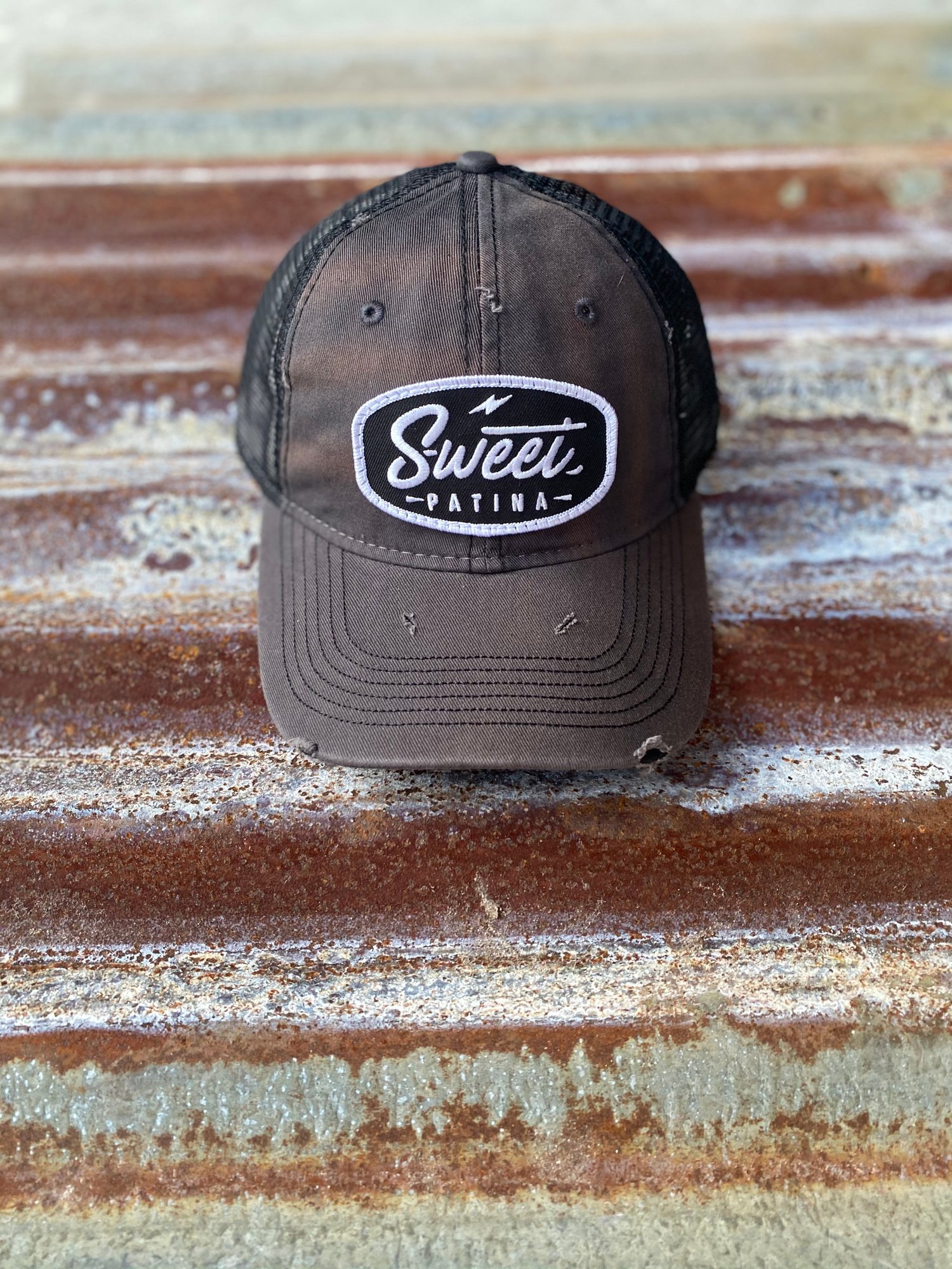 Distressed Black Bolt Patch Hat | Sweet Patina