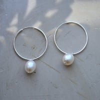 Image 3 of Large Hoop Pearl Earrings 