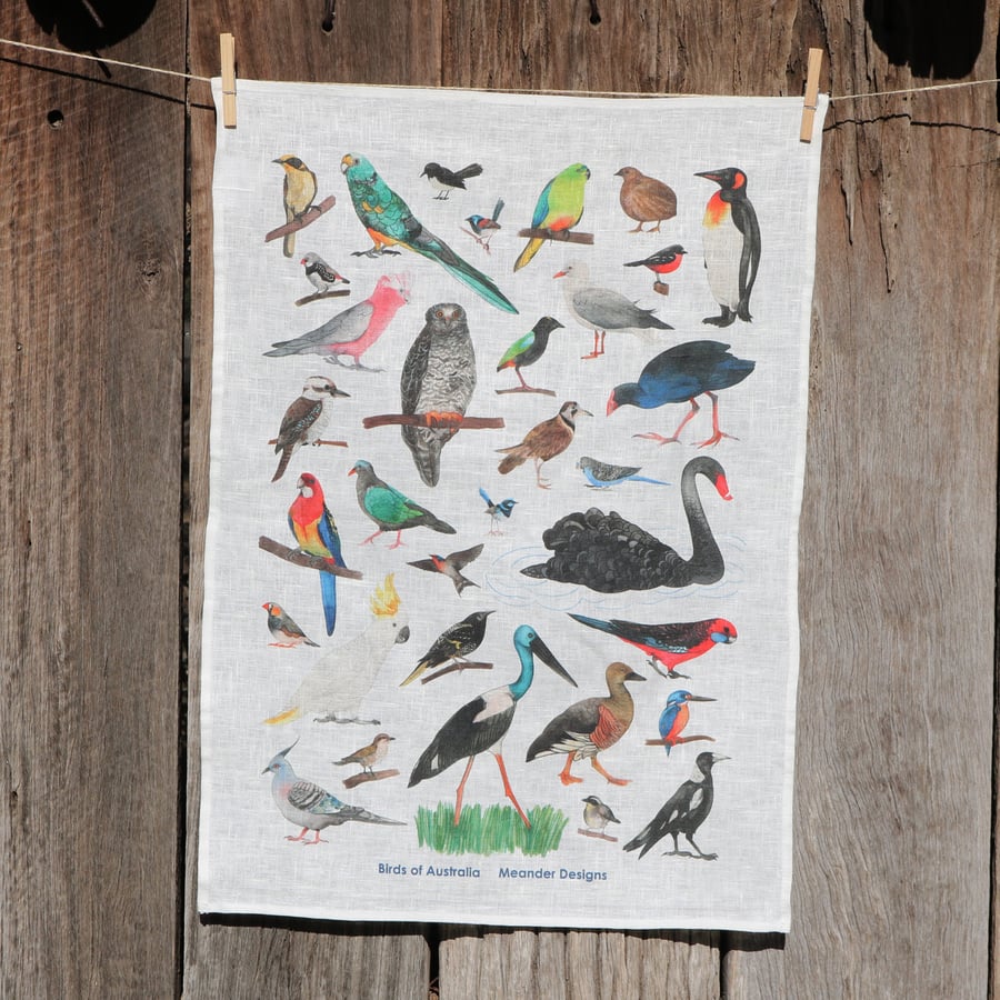 Image of 25% off RRP $35.00 Birds of Australia 100% Linen Tea Towel