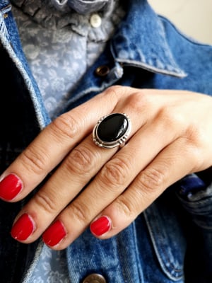 Image of Bague obsidienne noire ref. 7045 - taille 53