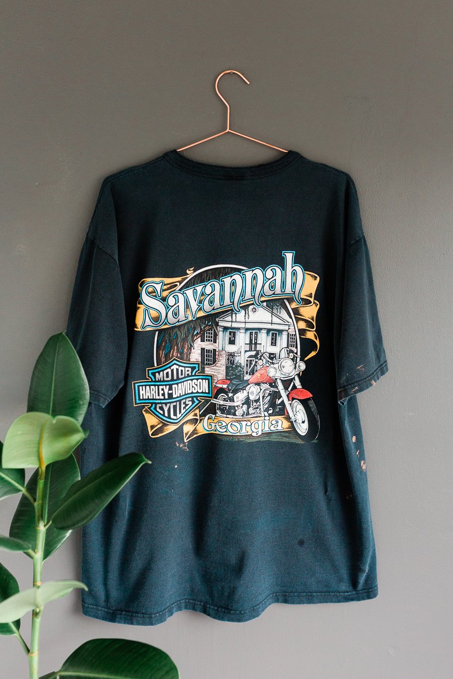 HARLEY DAVIDSON / 90S/SAVANNAH/四つ葉/VINTAGE/Tシャツ/M/コットン/BLK 90's Vintage Harley Davidson Savannah Henley Tee | babecave