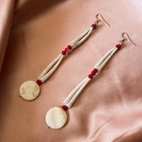 Image 3 of 2 Tier Dentalium Earrings (red)