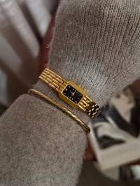 Image 2 of Vintage Pulsar By SEIKO Gold Tone Black Rectangular Dial 