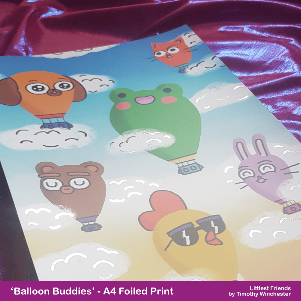 'Balloon Buddies' - A4 foiled art print
