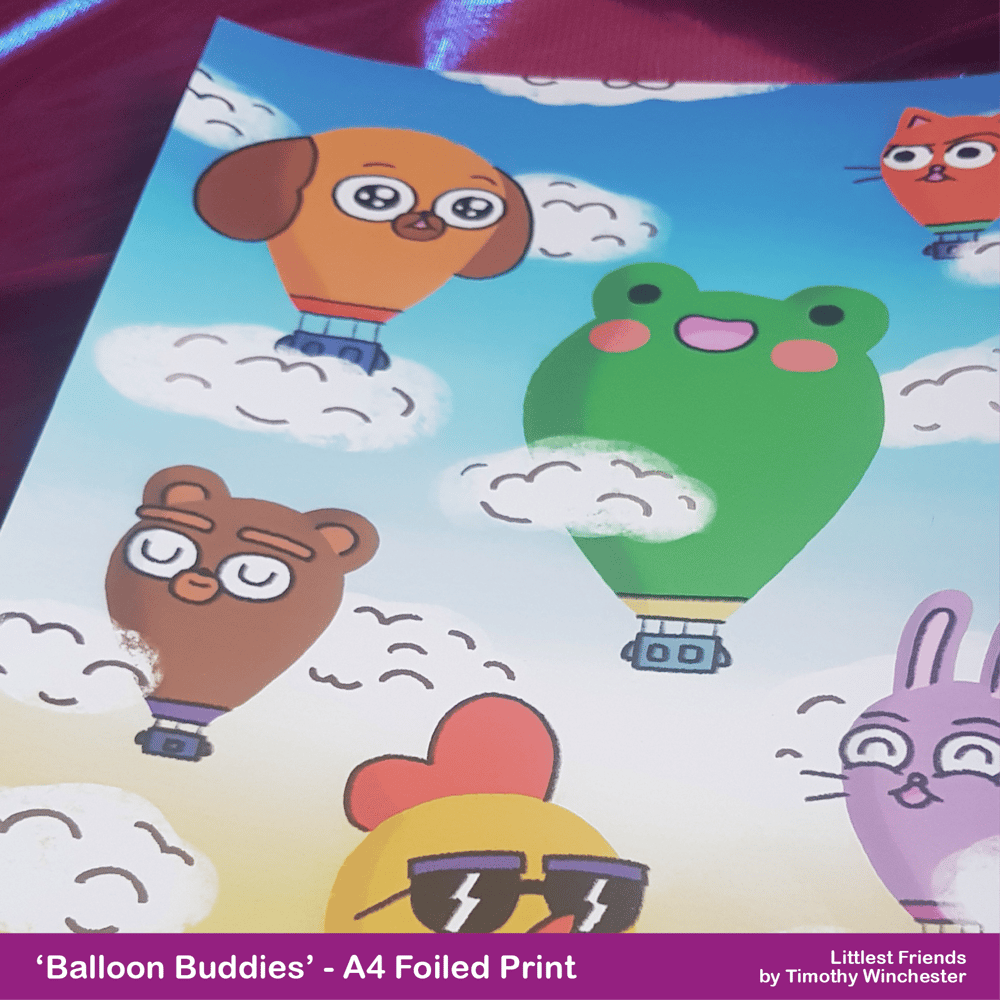 'Balloon Buddies' - A4 foiled art print