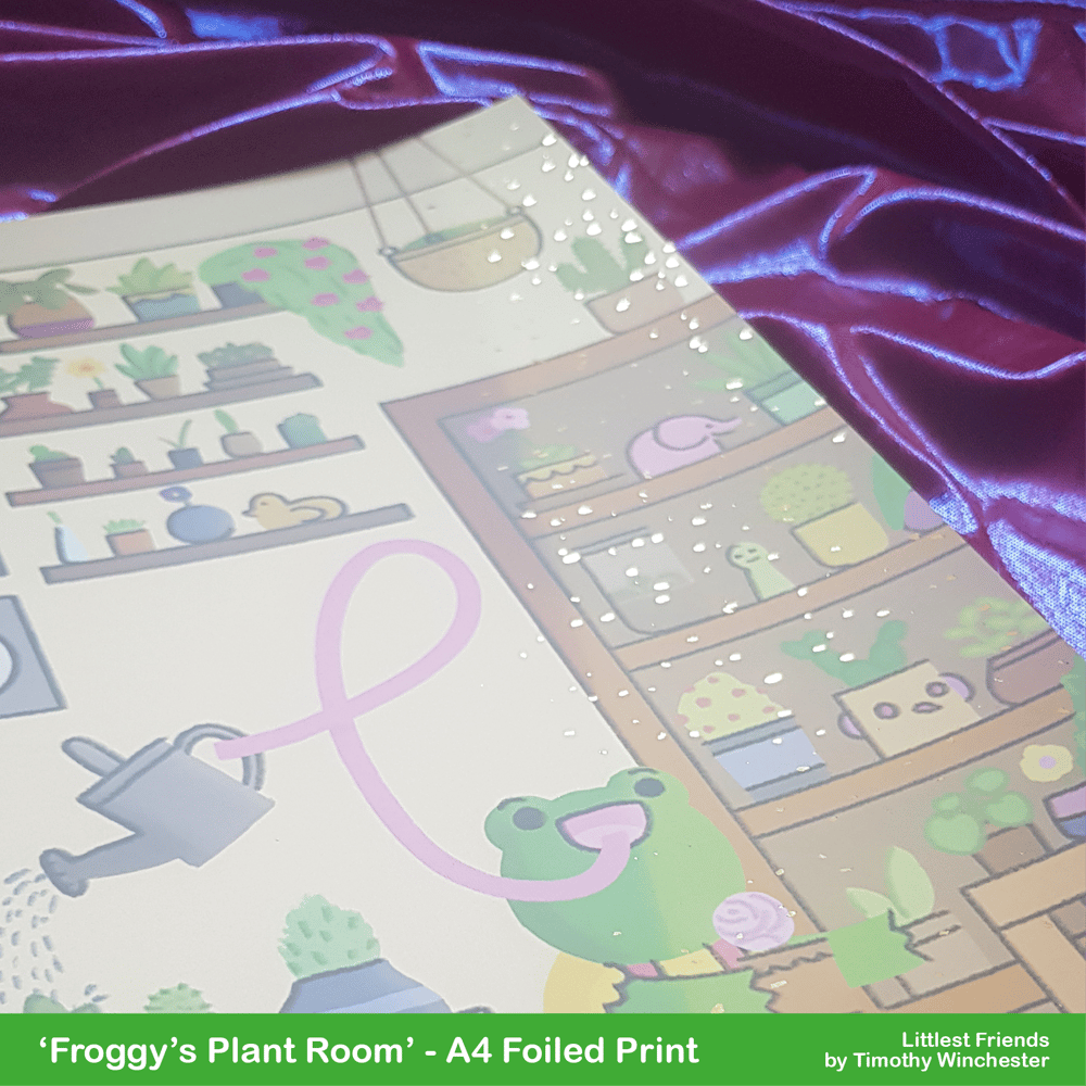 'Froggy's Plant Room' - A4 foiled art print