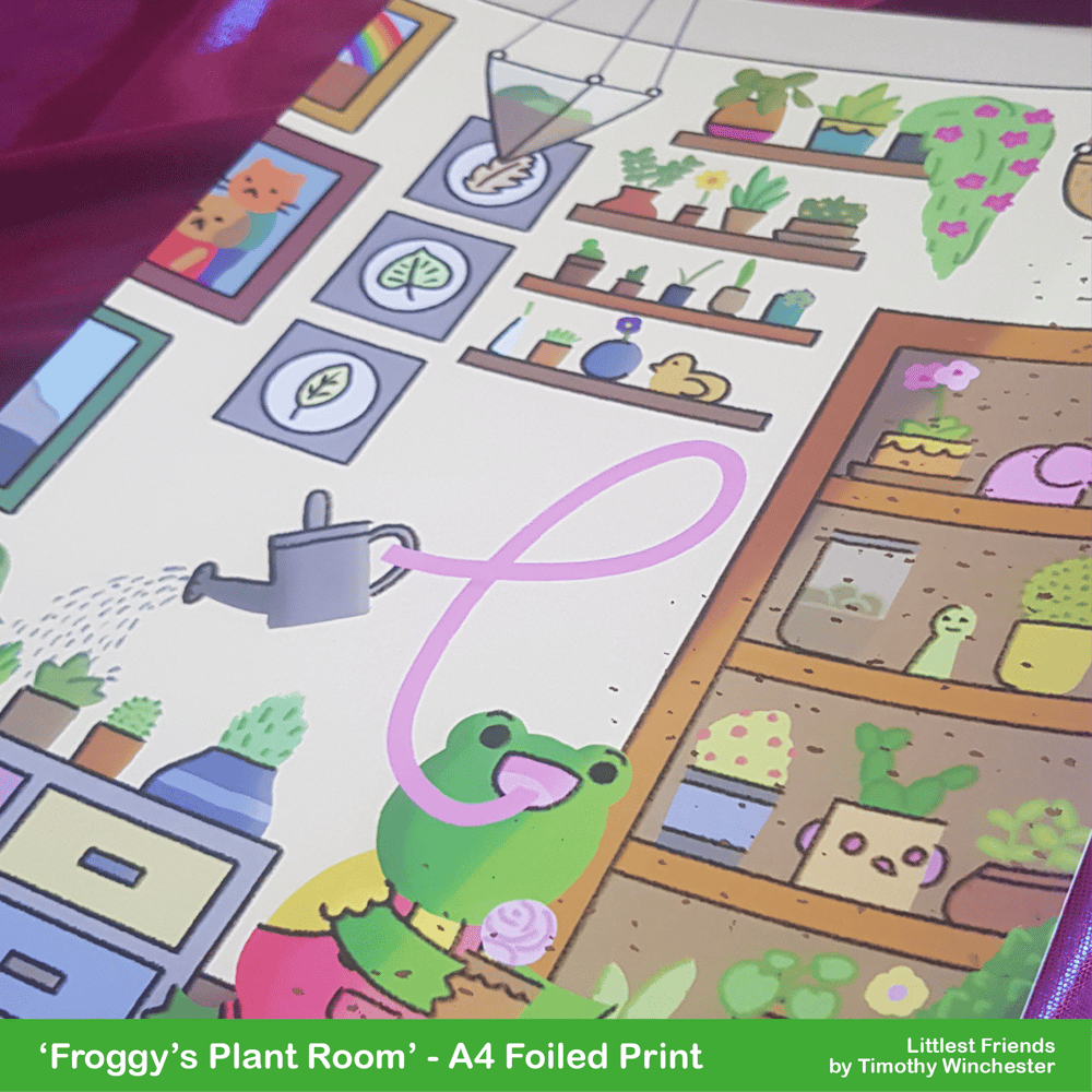 'Froggy's Plant Room' - A4 foiled art print