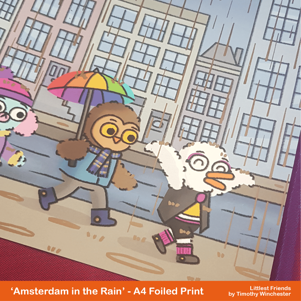 'Amsterdam in the Rain' - A4 foiled art print