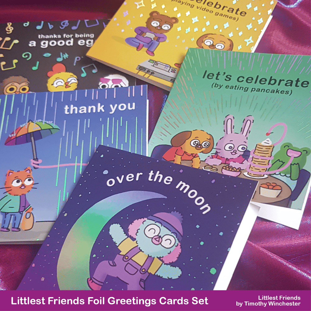 Littlest Friends 10cm foil greetings cards (set of five)