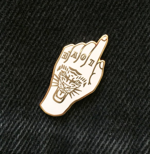 Image of Tiger Hand enamel pin badge - WHITE