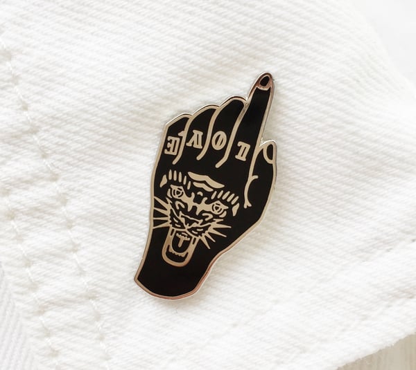 Image of Tiger Hand enamel pin badge - BLACK
