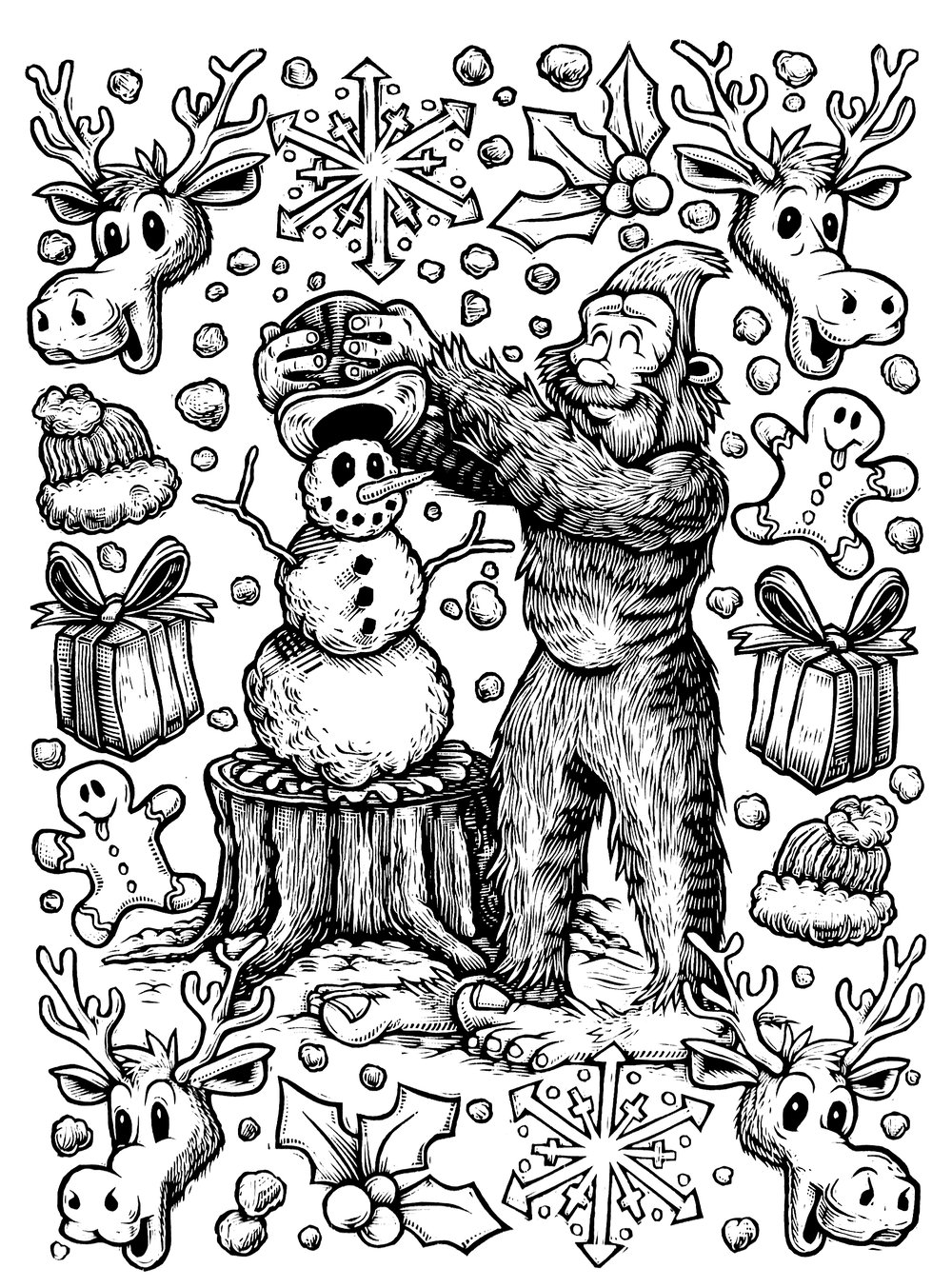 Bigfoot Building a Snowman T-shirt **FREE SHIPPING**