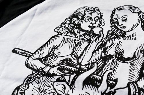 Image of "You, Me & The Devil Makes Three" White Raglan T-Shirt