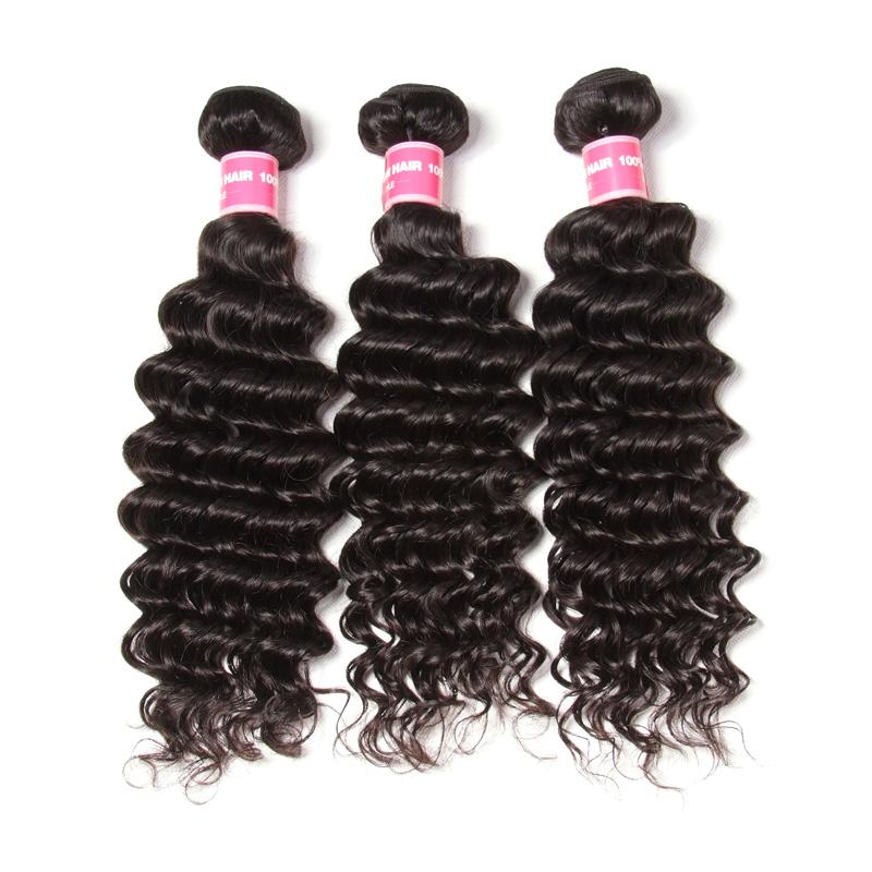 Image of 3 Brazilian Deep Wave Human Hair Bundles 12 Inch - 26 Inch 