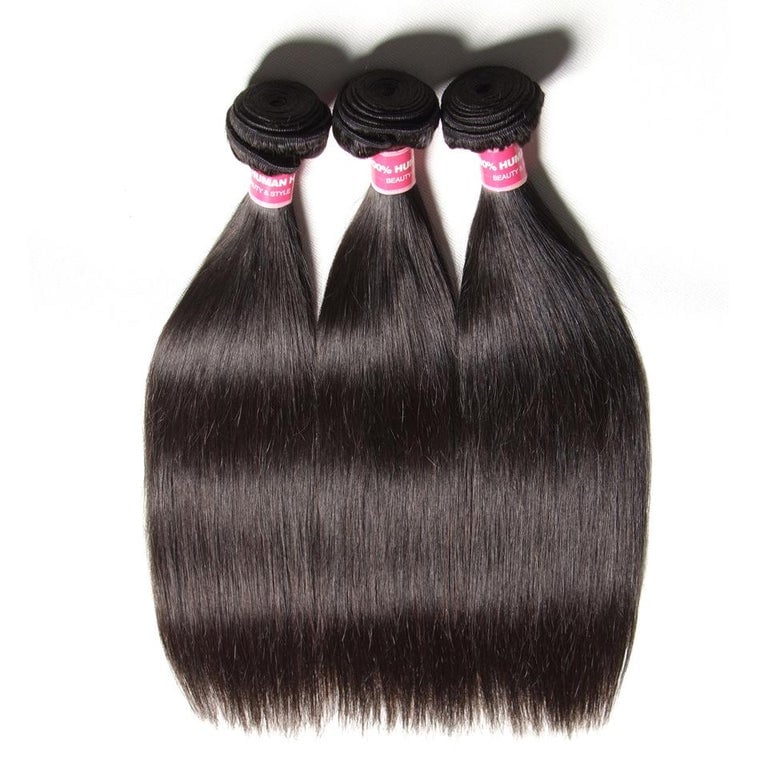 Image of 3 Brazilian Straight Human Hair Bundles + Closure 12 Inch - 26 Inch