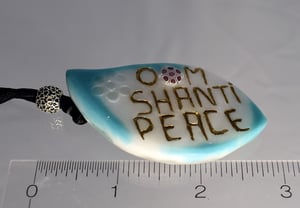 Image of Pate de Verre Glass Pendant  "OM Shanti Peace" Lotus Petal with Millefiori