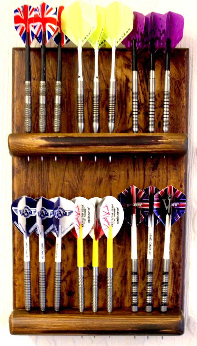 DART CRAFT HANDCRAFTED DARTS HOLDER HOLDS 6 SETS WALL MOUNTED