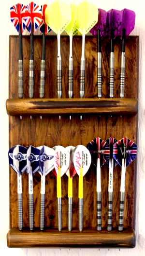 Image of Handcrafted Darts Holder Holds 6 Sets Wall Mounted Rustic Style