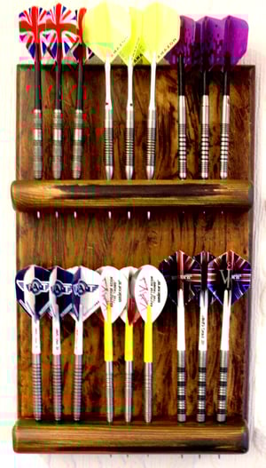 Image of Handcrafted Darts Holder Holds 6 Sets Wall Mounted Rustic Style