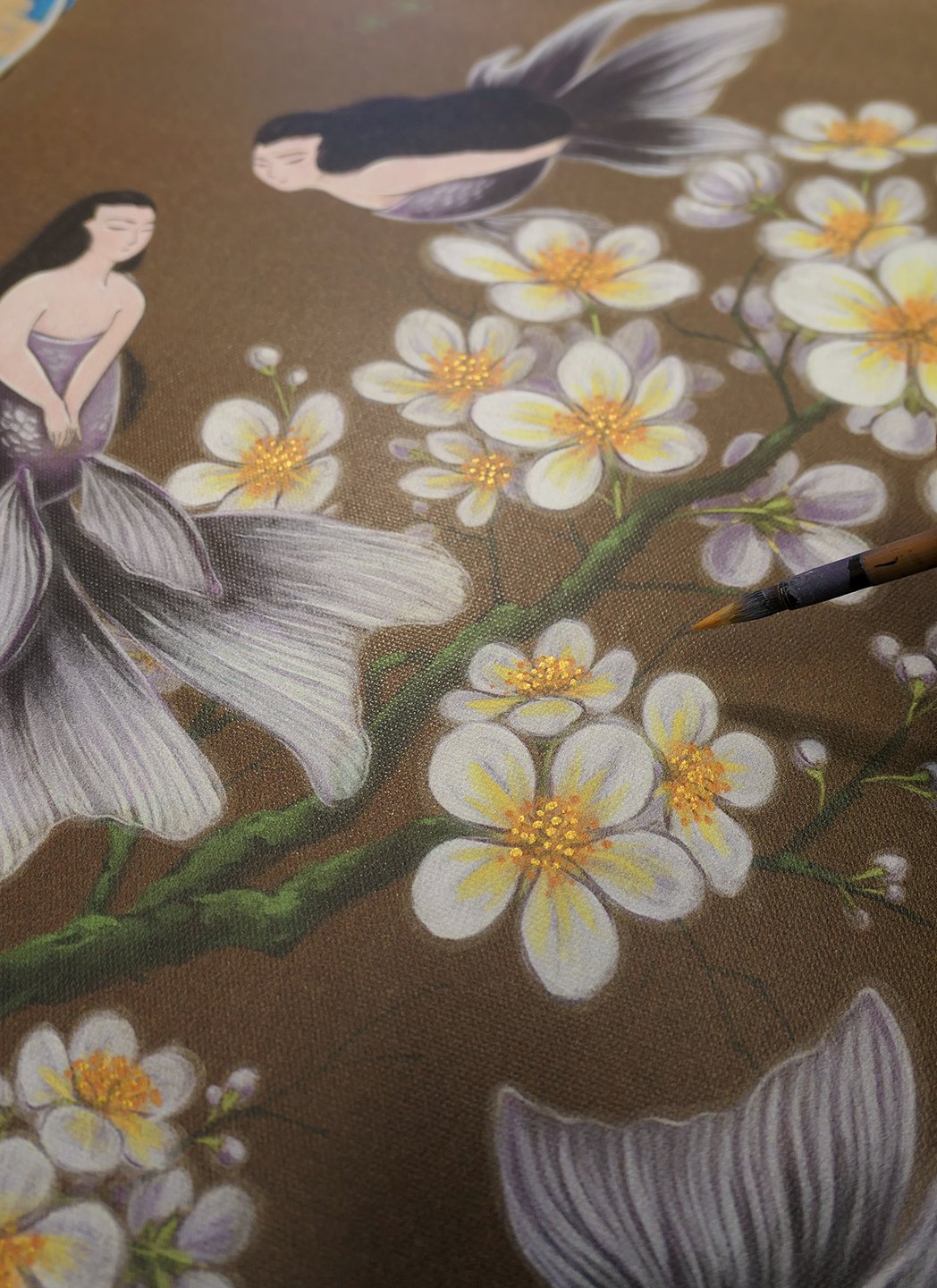 1/1 Mermaids and Plum Blossoms Original Canvas Print