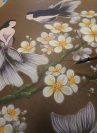 Image 2 of 1/1 Mermaids and Plum Blossoms Original Canvas Print