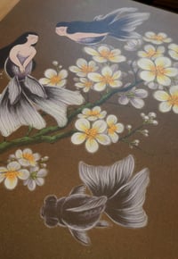 Image 3 of 1/1 Mermaids and Plum Blossoms Original Canvas Print