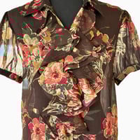 Image 8 of Vintage Ralph Lauren Brown Sheer Georgette Floral Ruffle Top -Size M - NWT