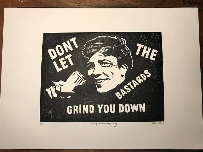 Image of Albert Finney. Saturday Night &amp; Sunday Morning. Hand Made. Original A3. Linocut print.