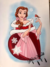 Image 1 of Christmas Disney Belle Print A4