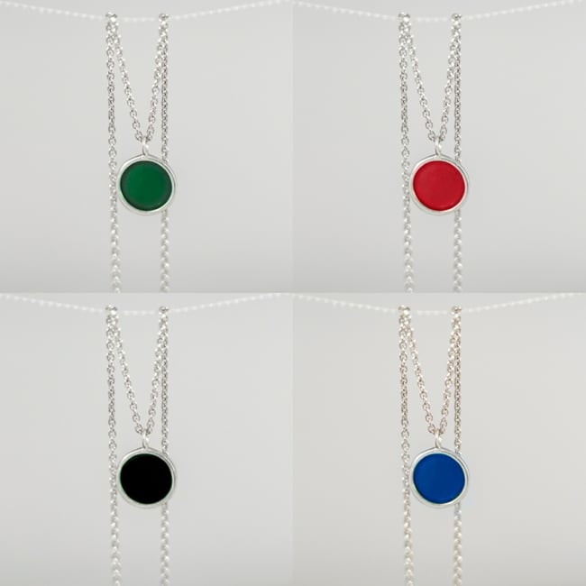 Light Round Pendant Silver Necklace - Various Colors