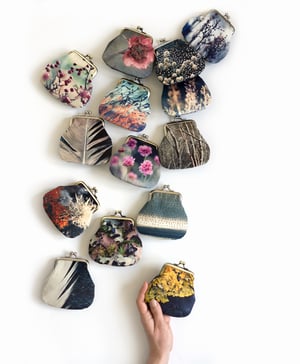 Image of Storm feather, velvet kisslock coin purse