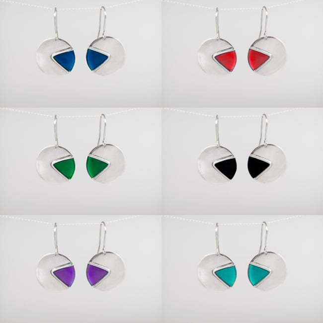 Round Triangle Silver Earrings