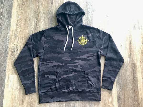 Image of "Compass Rose"  Black Camo Pullover