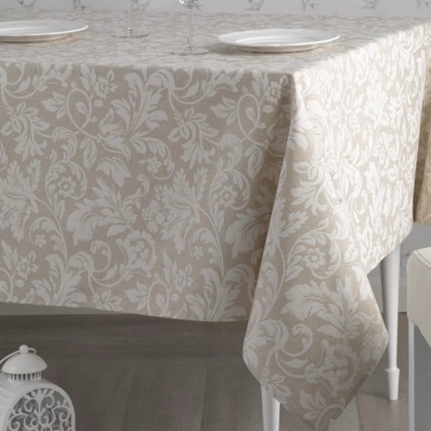 Image of Nappe Versailles fond beige Teflon® anti taches