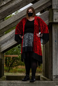 Image 1 of Red Burnout Velvet Fringe Robe 
