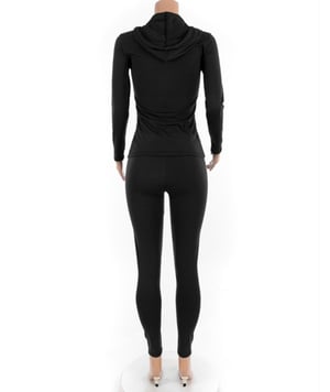 Image of 2 piece tights and hoodie set black