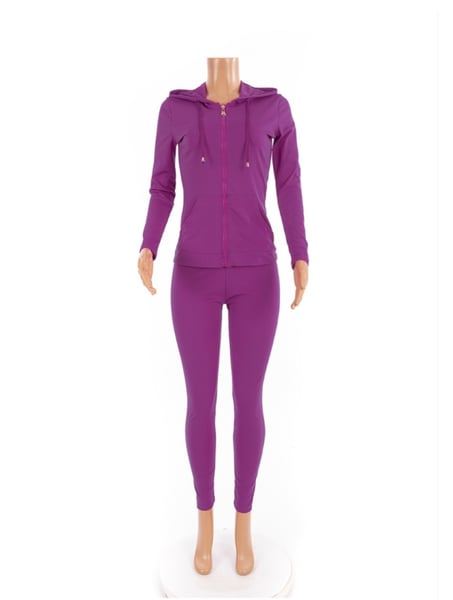Image of 2 piece tights and hoodie set purple 