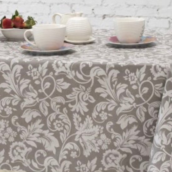 Image of Nappe ARABESQUE motif ivoire fond Taupe anti taches