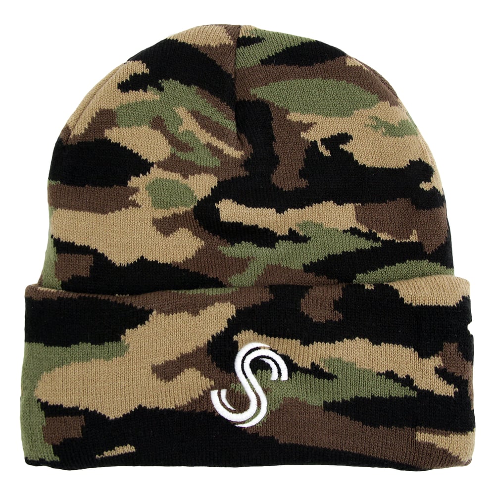 Image of S LOGO BEANIE - CAMO / WHITE