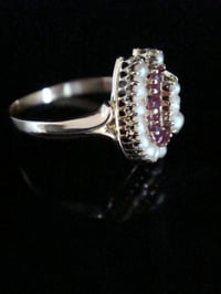 Image 3 of French Edwardian 18ct rose gold natural pearl and Ruby horseshoe ring