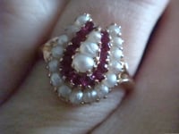 Image 5 of French Edwardian 18ct rose gold natural pearl and Ruby horseshoe ring