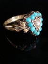 Victorian 15ct yellow gold natural turquoise and pearl shield ring