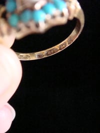 Image 2 of Victorian 15ct yellow gold natural turquoise and pearl shield ring