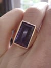 Retro 18ct yellow gold large designer natural amethyst ring 9.5g