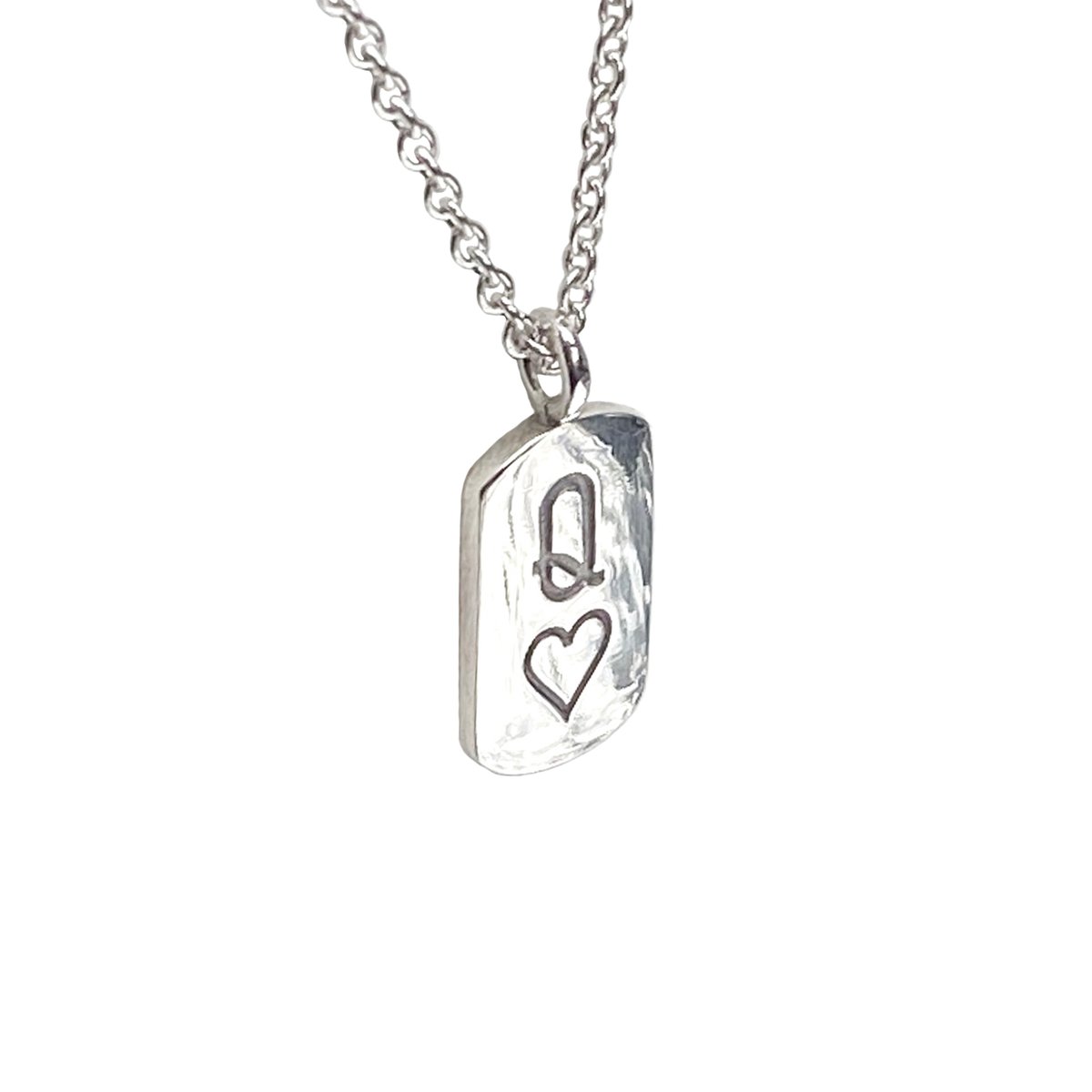 Image of Silver Queen of Hearts mini tag necklace