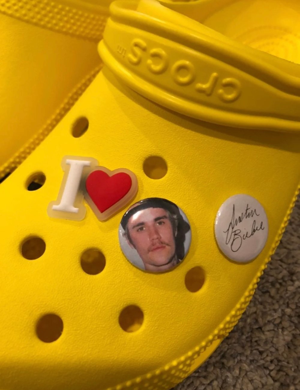 (3) I love Justin Bieber Glow Crocs Jibbitz