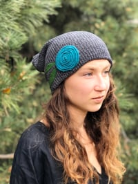 Image 2 of Slouchy hat- Turquoise flower